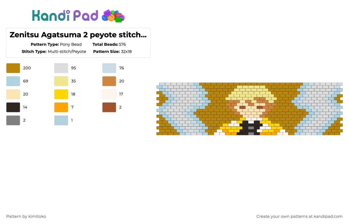 Zenitsu Agatsuma 2 peyote stitch cuff pattern - Pony Bead Pattern by niko_creator on Kandi Pad - yellow,gold,light blue