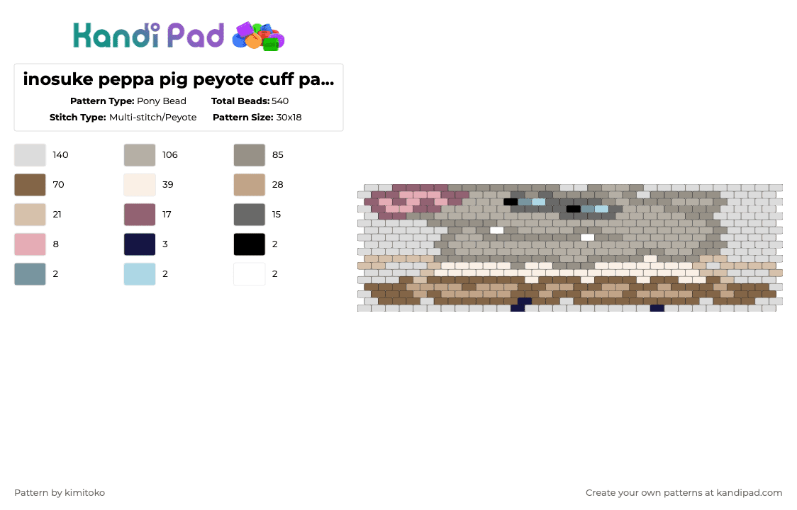 inosuke peppa pig peyote cuff pattern - Pony Bead Pattern by niko_creator on Kandi Pad - beige,gray,tan