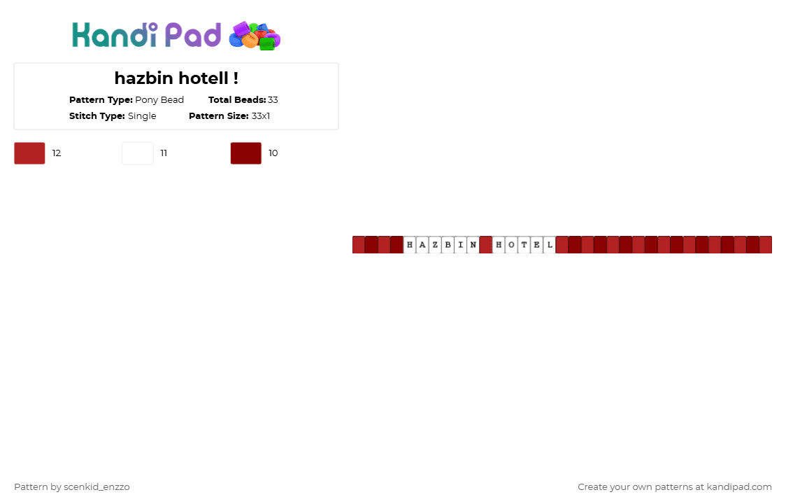 hazbin hotell ! - Pony Bead Pattern by scenkid_enzzo on Kandi Pad - white,red