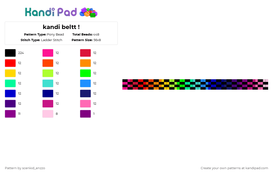 kandi beltt ! - Pony Bead Pattern by scenkid_enzzo on Kandi Pad - black,pink,red,purple