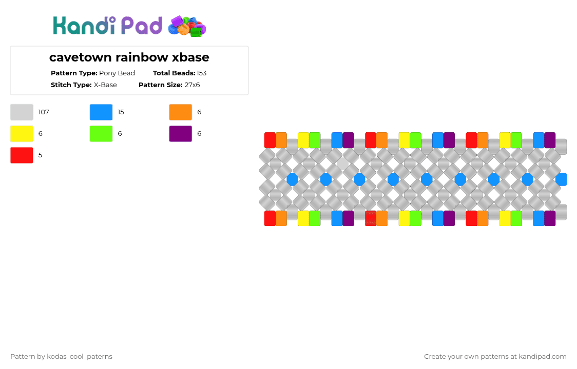 cavetown rainbow xbase - Pony Bead Pattern by kodas_cool_paterns on Kandi Pad - white,light blue,cavetown,rainbow,alt