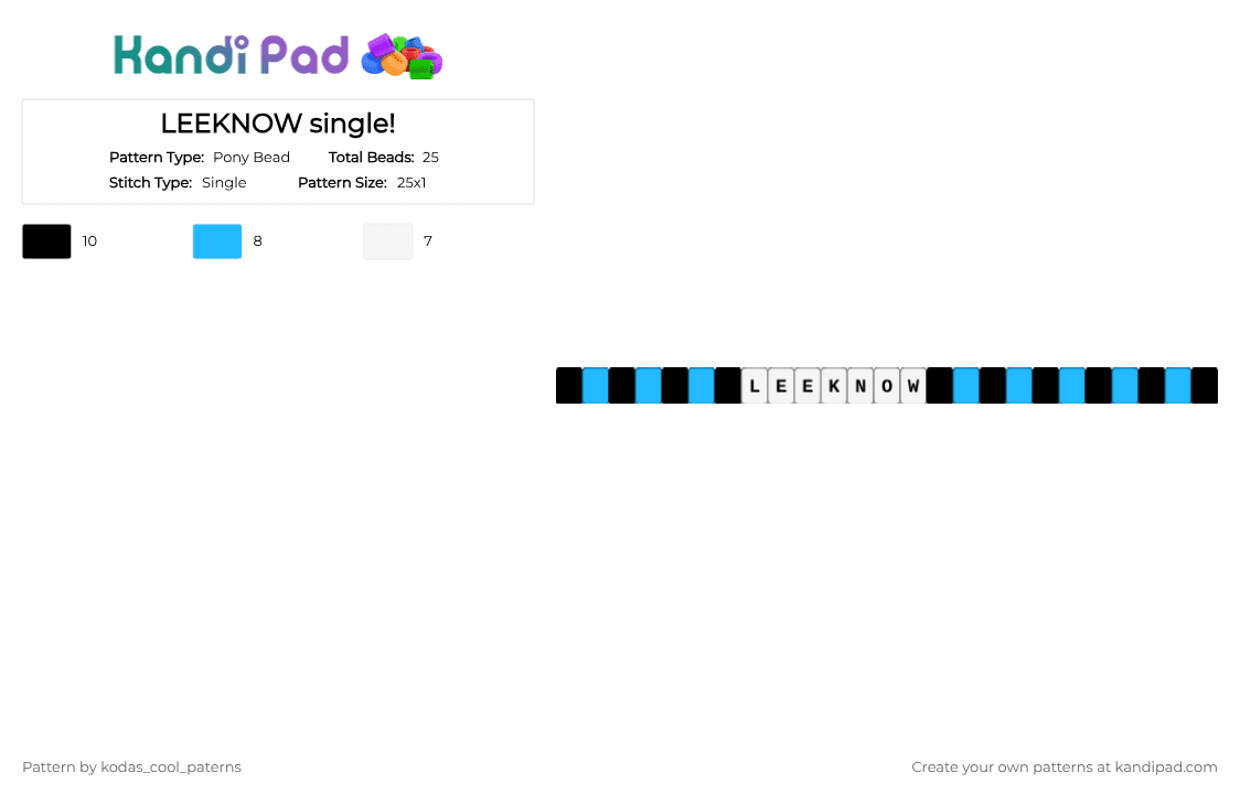 LEEKNOW single! - Pony Bead Pattern by kodas_cool_paterns on Kandi Pad - white,light blue,skz,straykids,blue,leeknow,hottieee