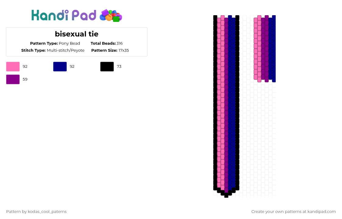 bisexual tie - Pony Bead Pattern by kodas_cool_paterns on Kandi Pad - pink,purple,tie,bi,bisexual,lgbtqia,lgbtq,gay,pride