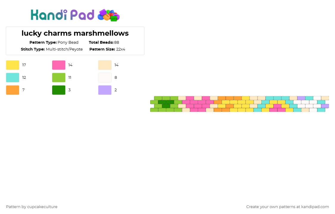 lucky charms marshmellows - Pony Bead Pattern by cupcakeculture on Kandi Pad - green,pink,yellow,beige,cereal,food