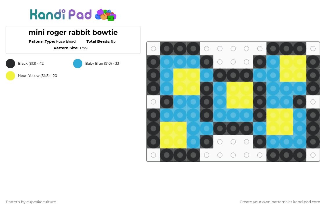 mini roger rabbit bowtie - Fuse Bead Pattern by cupcakeculture on Kandi Pad - light blue,yellow,who framed roger rabbit,wfrr