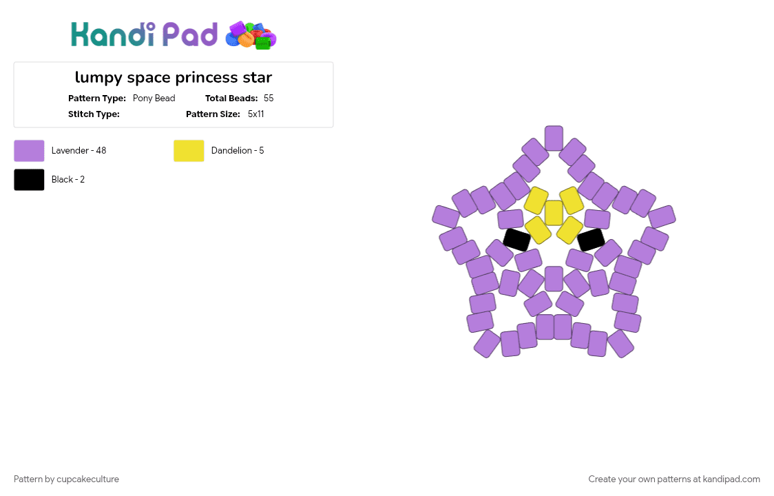 lumpy space princess star - Pony Bead Pattern by cupcakeculture on Kandi Pad - adventure time, cartoon, cartoon network, character, pink