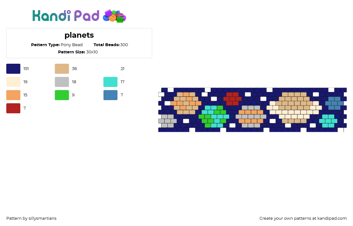 planets - Pony Bead Pattern by sillysmartians on Kandi Pad - planets,space,solar system,earth,saturn,jupitar,mars,cuff,blue,tan,teal