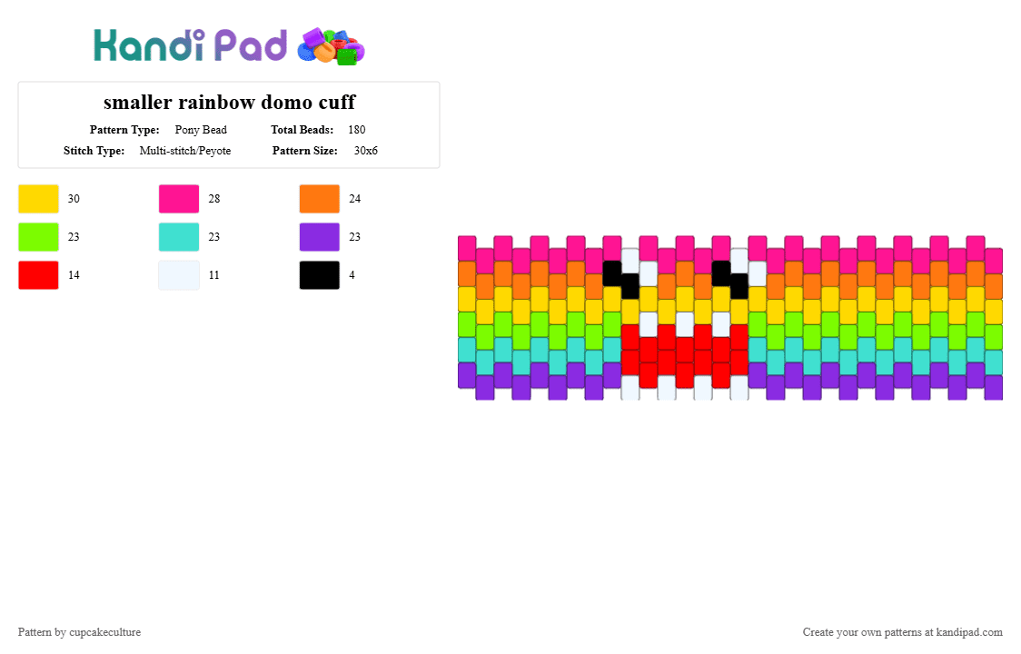 smaller rainbow domo cuff - Pony Bead Pattern by cupcakeculture on Kandi Pad - orange,green,purple,colorful