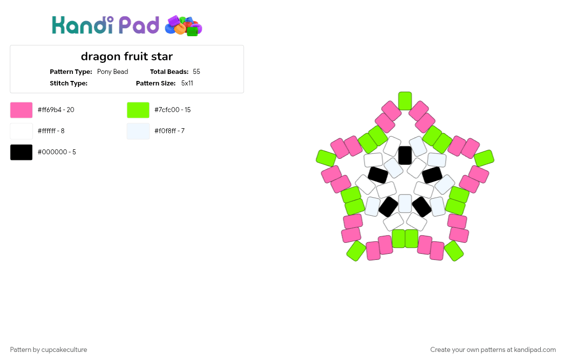 dragon fruit star - Pony Bead Pattern by cupcakeculture on Kandi Pad - food, green, pink