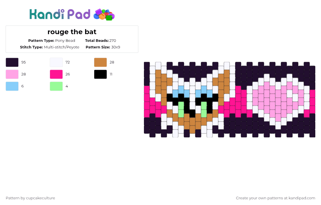 rouge the bat - Pony Bead Pattern by cupcakeculture on Kandi Pad - orange,pink,sonic,sonic the hedgehog,sega