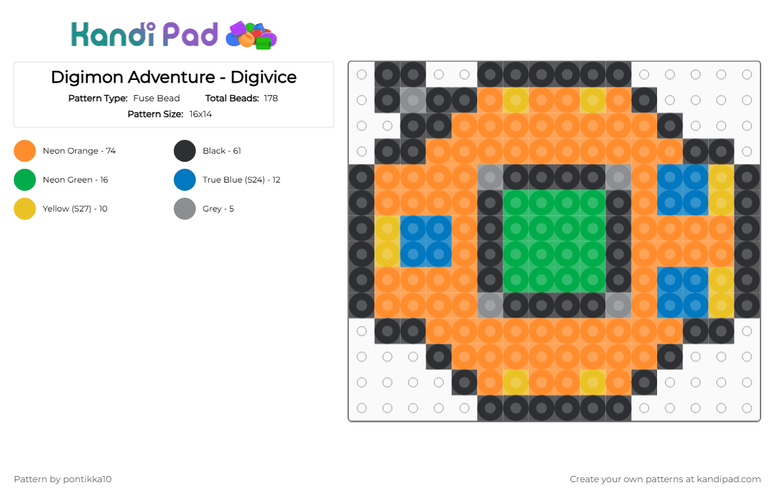 Digimon Adventure - Digivice - Fuse Bead Pattern by pontikka10 on Kandi Pad - orange,digimon,digivice,anime