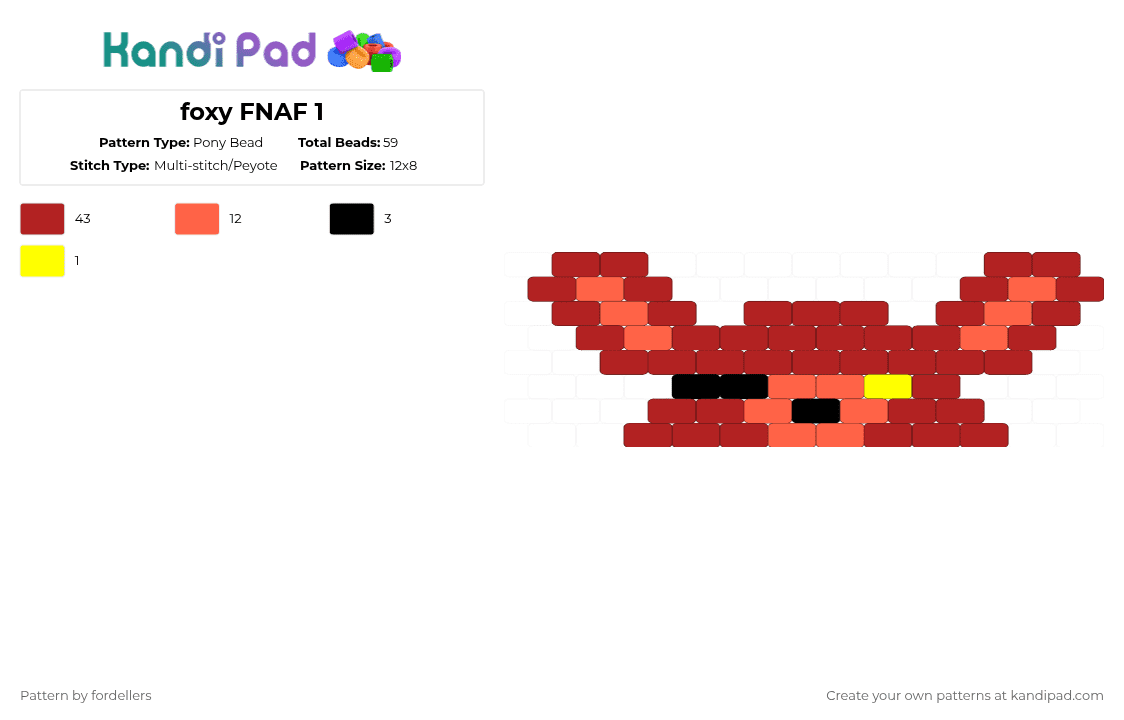 foxy FNAF 1 - Pony Bead Pattern by fordellers on Kandi Pad - red