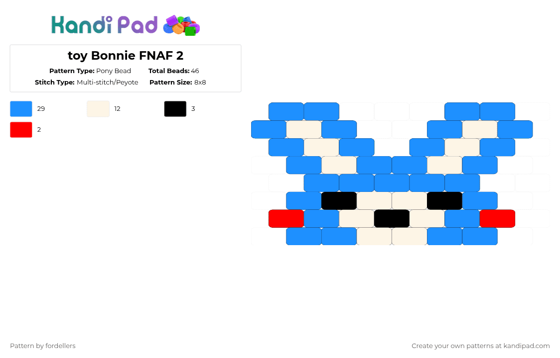 toy Bonnie FNAF 2 - Pony Bead Pattern by fordellers on Kandi Pad - light blue