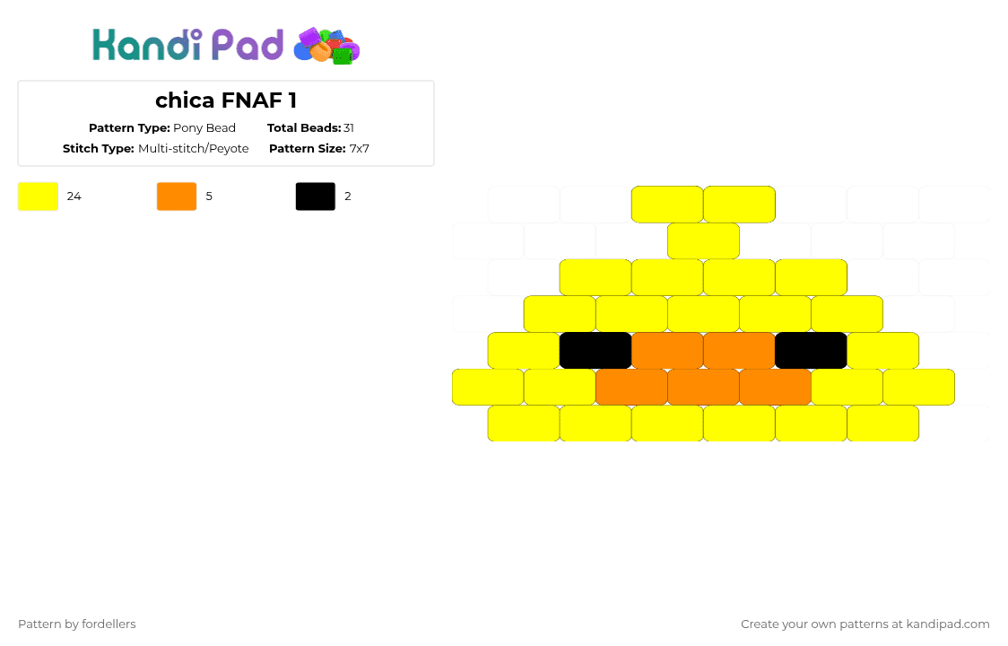 chica FNAF 1 - Pony Bead Pattern by fordellers on Kandi Pad - yellow