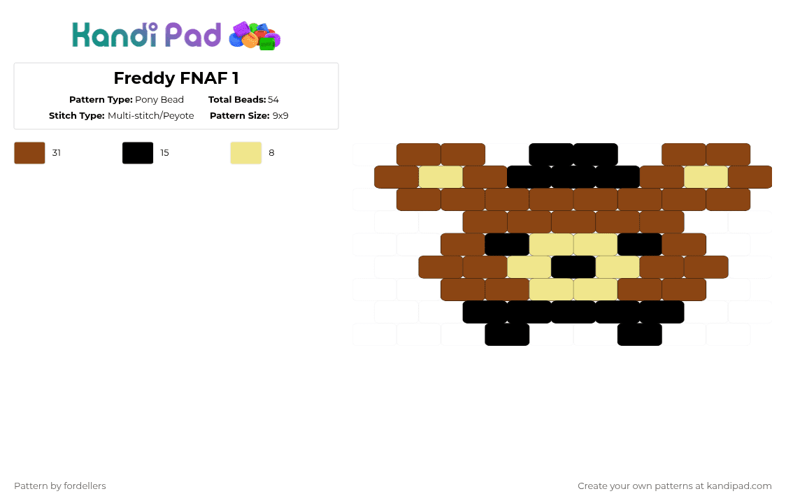 Freddy FNAF 1 - Pony Bead Pattern by fordellers on Kandi Pad - red