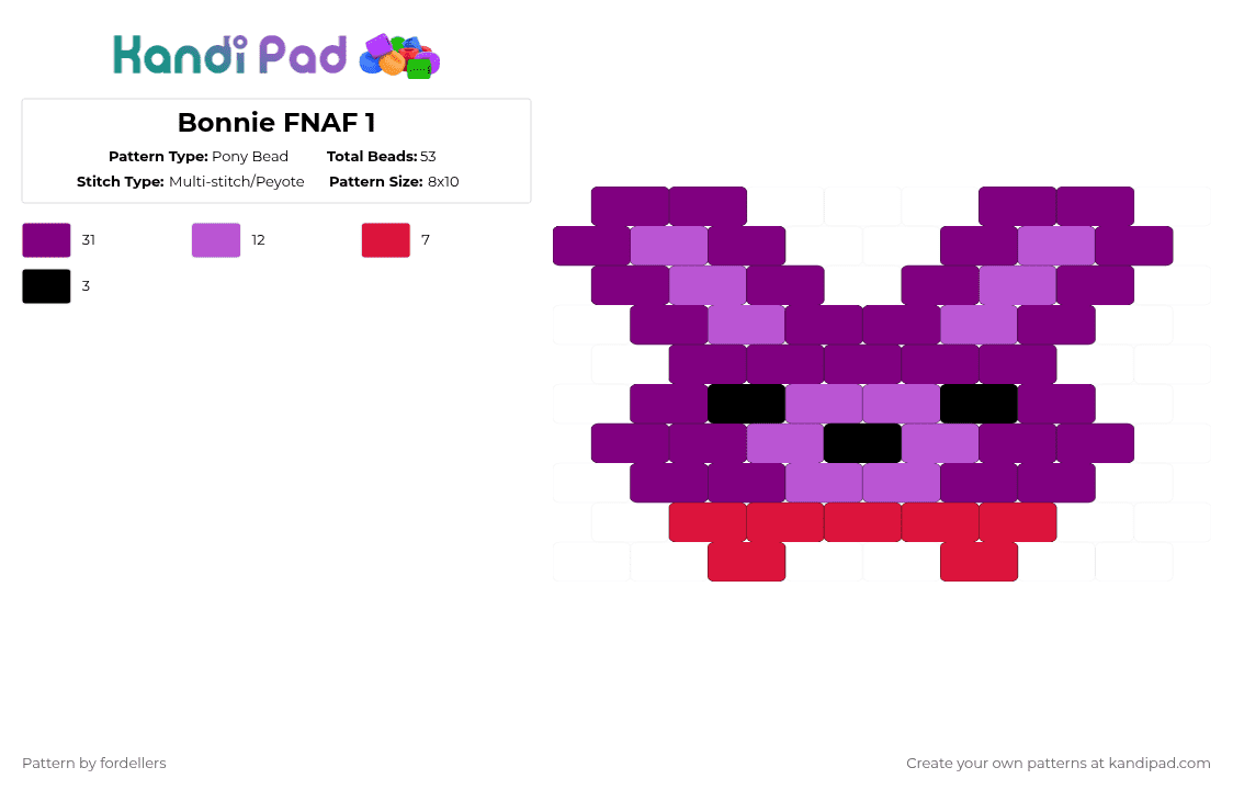 Bonnie FNAF 1 - Pony Bead Pattern by fordellers on Kandi Pad - pink