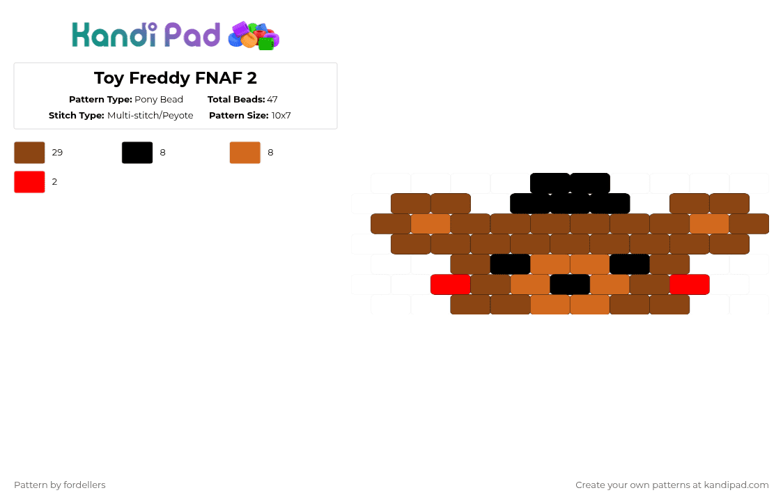 Toy Freddy FNAF 2 - Pony Bead Pattern by fordellers on Kandi Pad - red