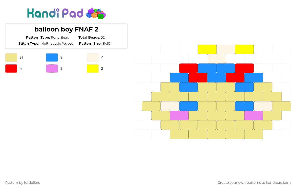 balloon boy FNAF 2 - Pony Bead Pattern by fordellers on Kandi Pad - yellow