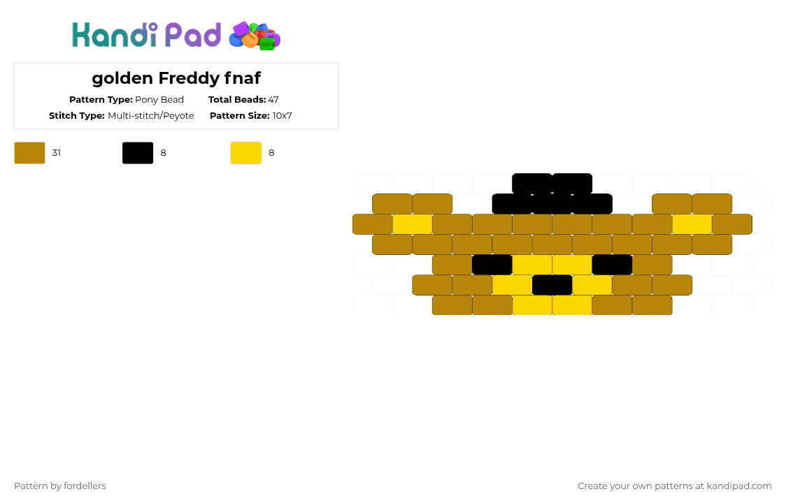 golden Freddy fnaf - Pony Bead Pattern by fordellers on Kandi Pad - gold