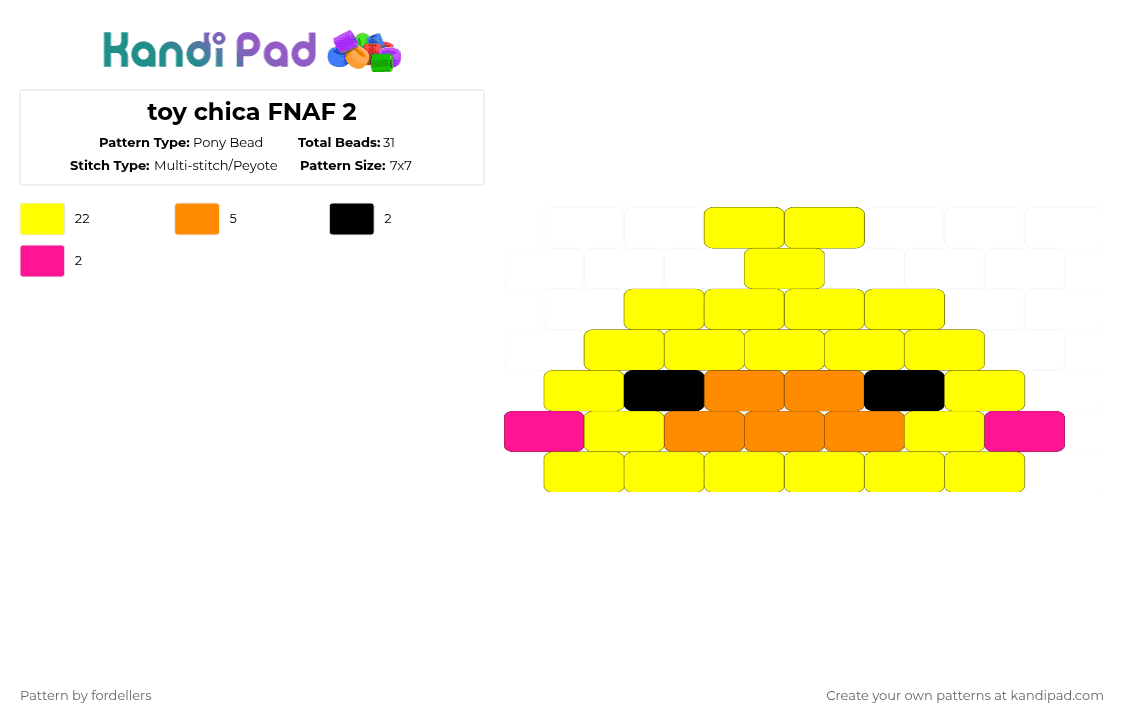 toy chica FNAF 2 - Pony Bead Pattern by fordellers on Kandi Pad - yellow