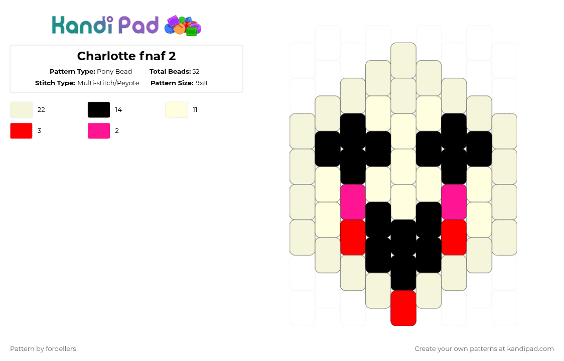 Charlotte fnaf 2 - Pony Bead Pattern by fordellers on Kandi Pad - white,red,pink
