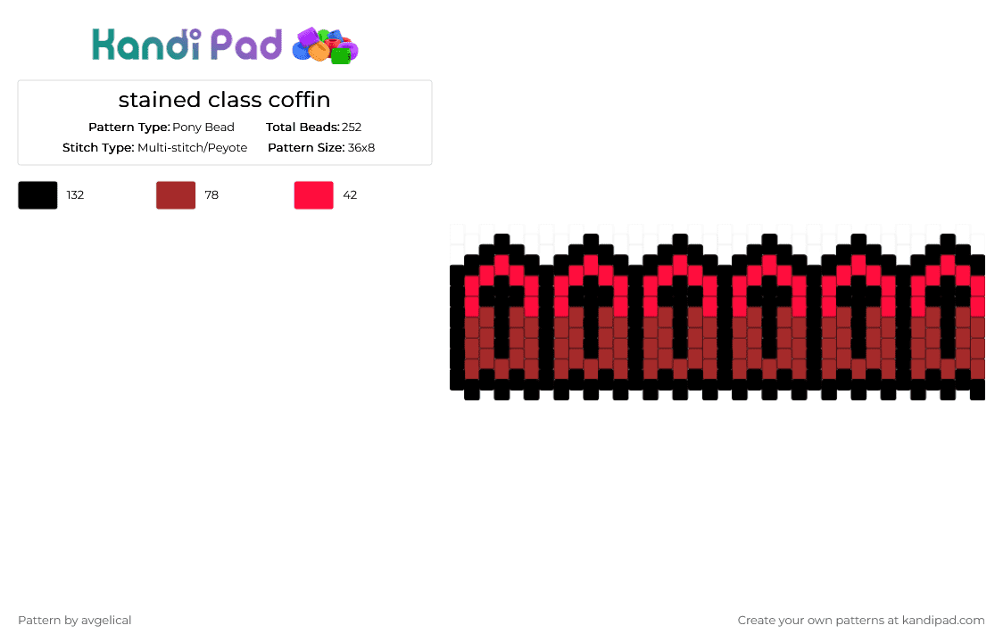 stained class coffin - Pony Bead Pattern by avgelical on Kandi Pad - black, church, coffin, cross, emo, goth, red