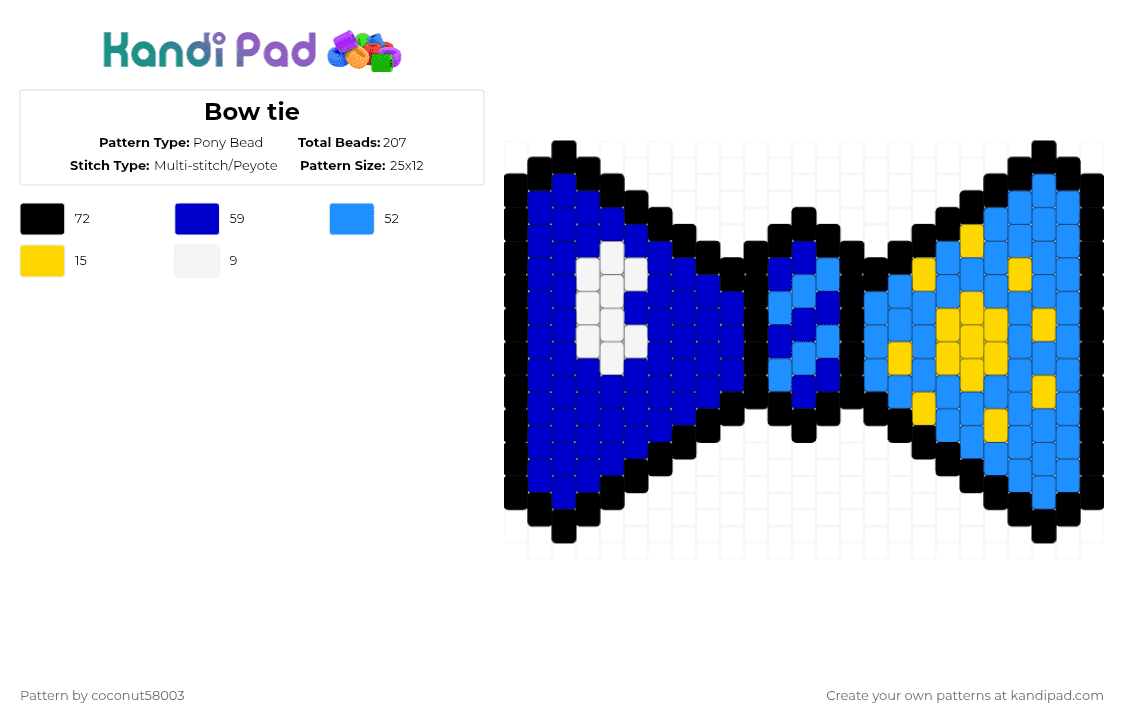Bow tie - Pony Bead Pattern by coconut58003 on Kandi Pad - purple,light blue