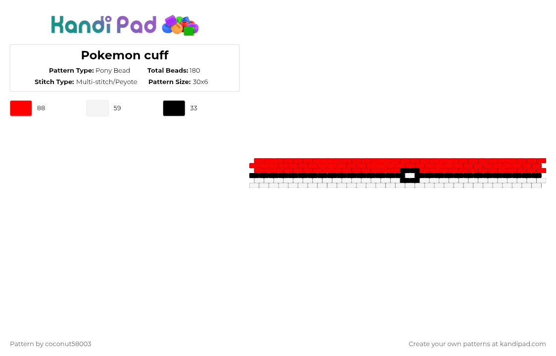 Pokemon cuff - Pony Bead Pattern by coconut58003 on Kandi Pad - red,white
