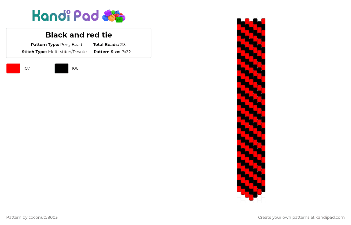 Black and red tie - Pony Bead Pattern by coconut58003 on Kandi Pad - black,red