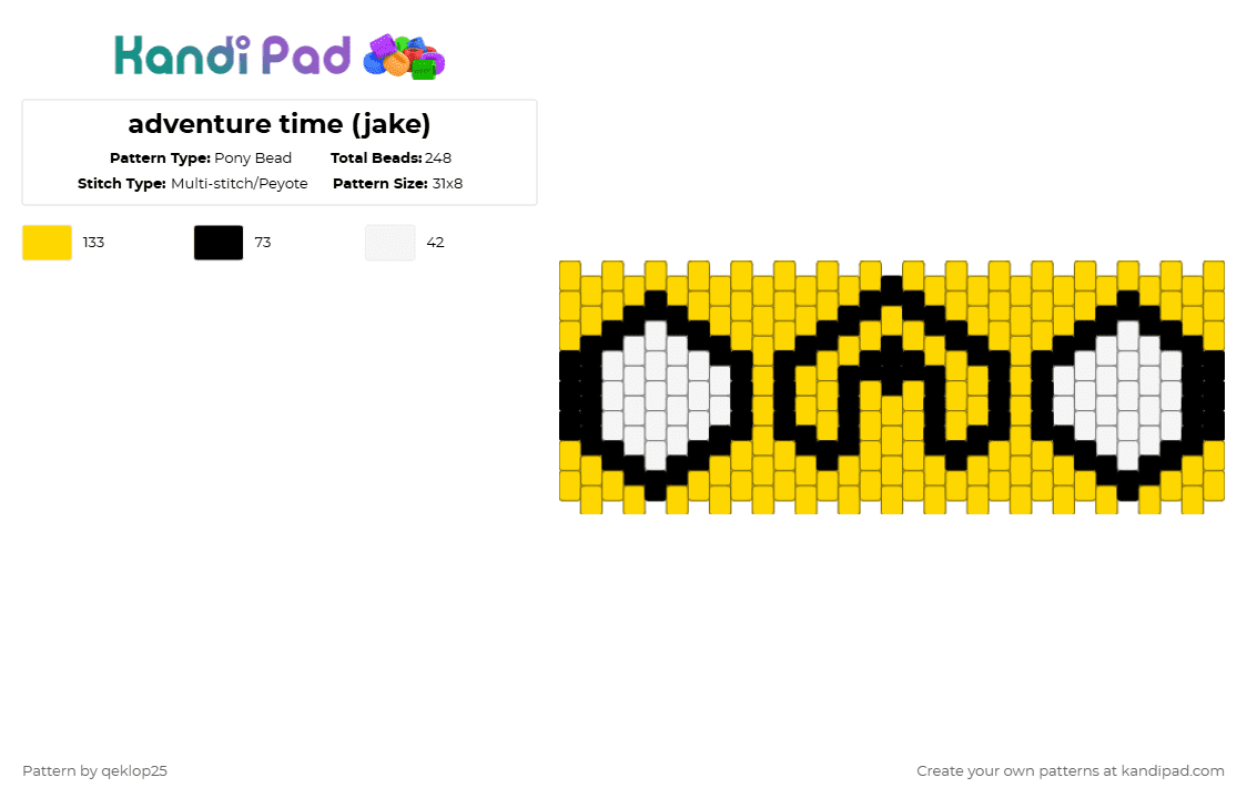 adventure time (jake) - Pony Bead Pattern by qeklop25 on Kandi Pad - yellow