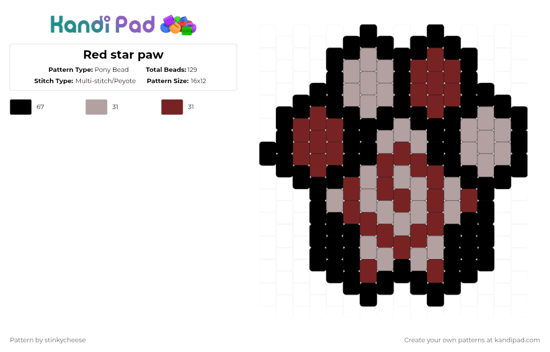 Red star paw - Pony Bead Pattern by stinkycheese on Kandi Pad - beige,brown