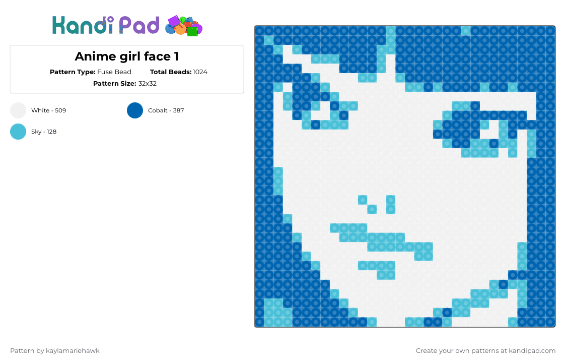 Anime girl face 1 - Fuse Bead Pattern by kaylamariehawk on Kandi Pad - blue,anime,girl