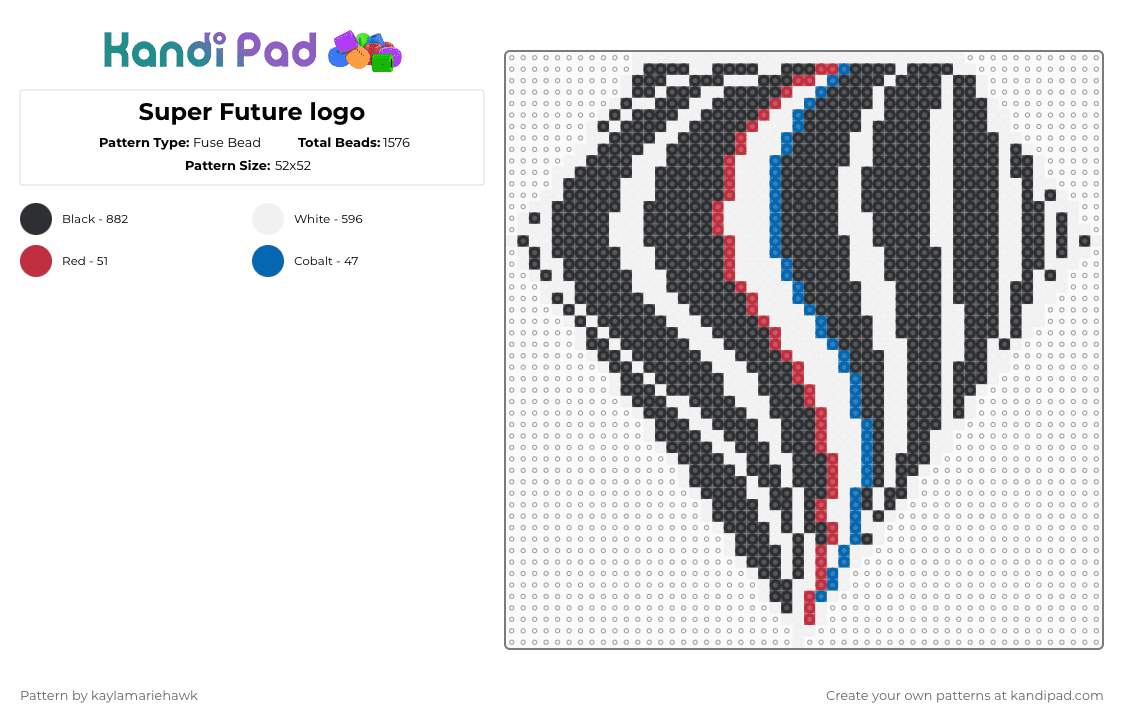 Super Future logo - Fuse Bead Pattern by kaylamariehawk on Kandi Pad - black,white,red,blue,superfuture,rave,trippy,diamond,edm,dj,wreckno
