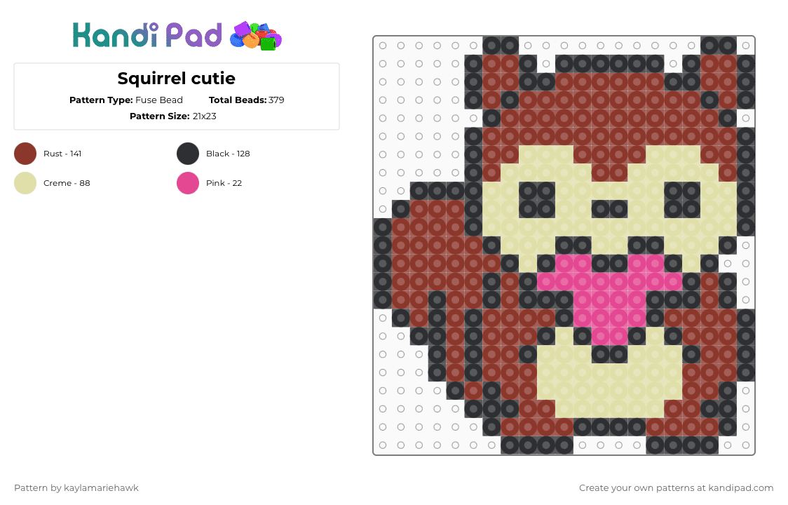 Squirrel cutie - Fuse Bead Pattern by kaylamariehawk on Kandi Pad - red,yellow,squirrel,cute,animal,kawaii
