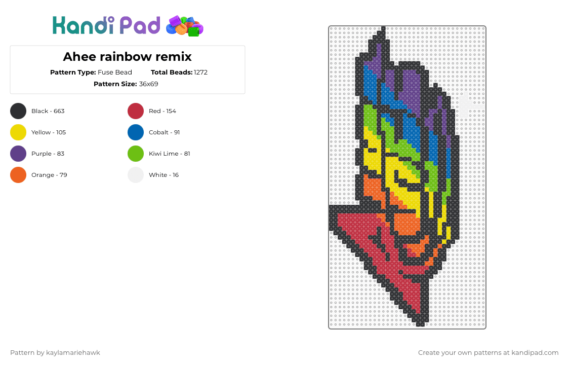 Ahee rainbow remix - Fuse Bead Pattern by kaylamariehawk on Kandi Pad - black,red,yellow,blue,ahee