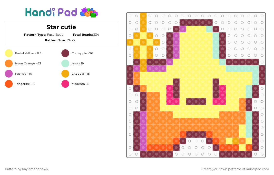 Star cutie - Fuse Bead Pattern by kaylamariehawk on Kandi Pad - brown,orange,yellow,star,cute,space,kawaii,colorful