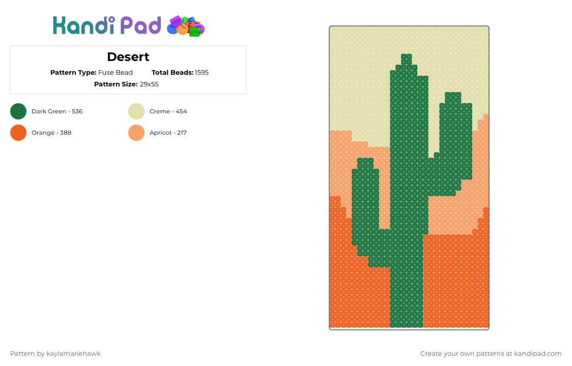 Desert - Fuse Bead Pattern by kaylamariehawk on Kandi Pad - orange,green,cotddeserts,desert,cactus,sunset