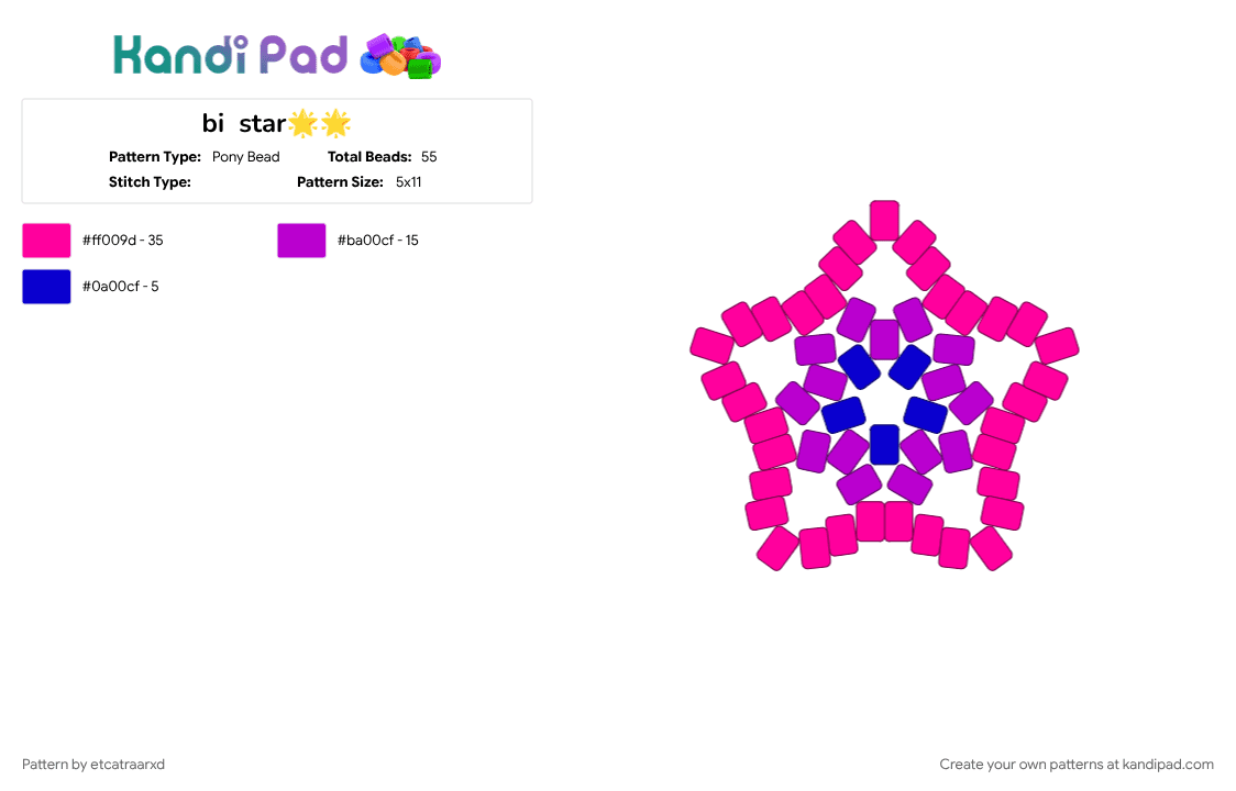 bi  star🌟🌟 - Pony Bead Pattern by etcatraarxd on Kandi Pad - pink