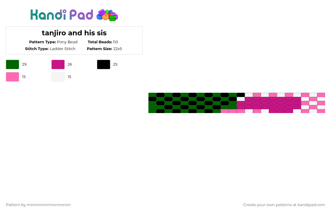 tanjiro and his sis - Pony Bead Pattern by etcatraarxd on Kandi Pad - green,pink