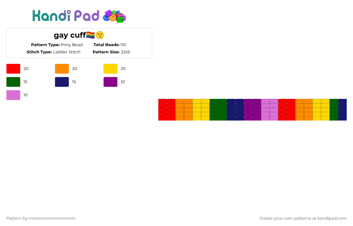 gay cuff🏳️‍🌈😗 - Pony Bead Pattern by etcatraarxd on Kandi Pad - red,orange,yellow,pink