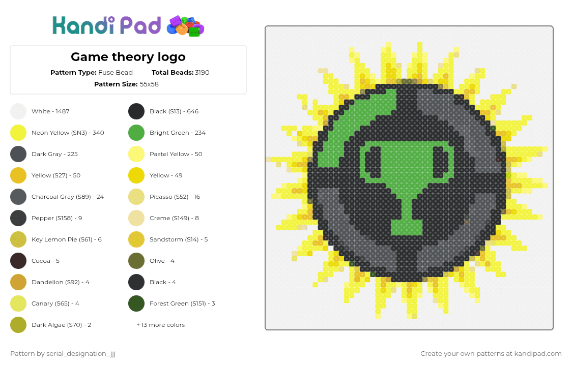 Game theory logo - Fuse Bead Pattern by serial_designation_jjj on Kandi Pad - white,yellow,green,gray