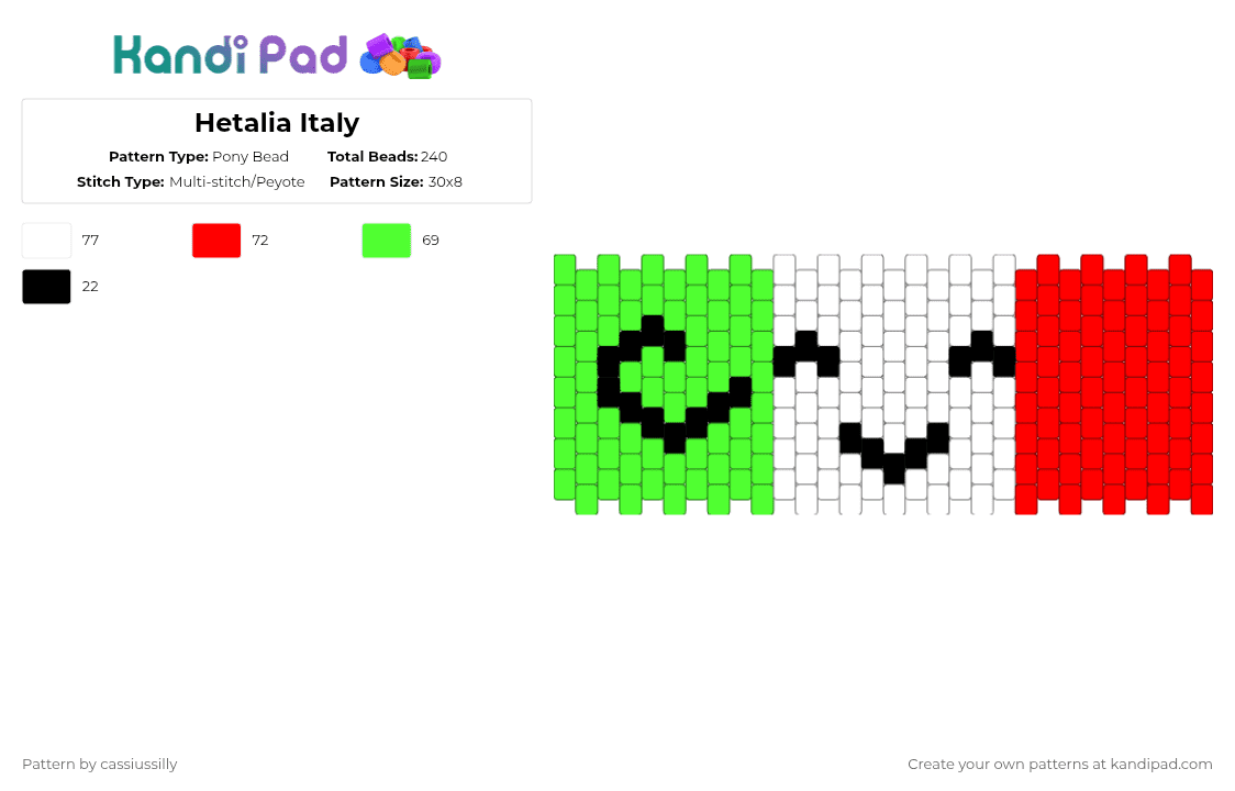 Hetalia Italy - Pony Bead Pattern by cassiussilly on Kandi Pad - green,red,hetalia,italy,aph