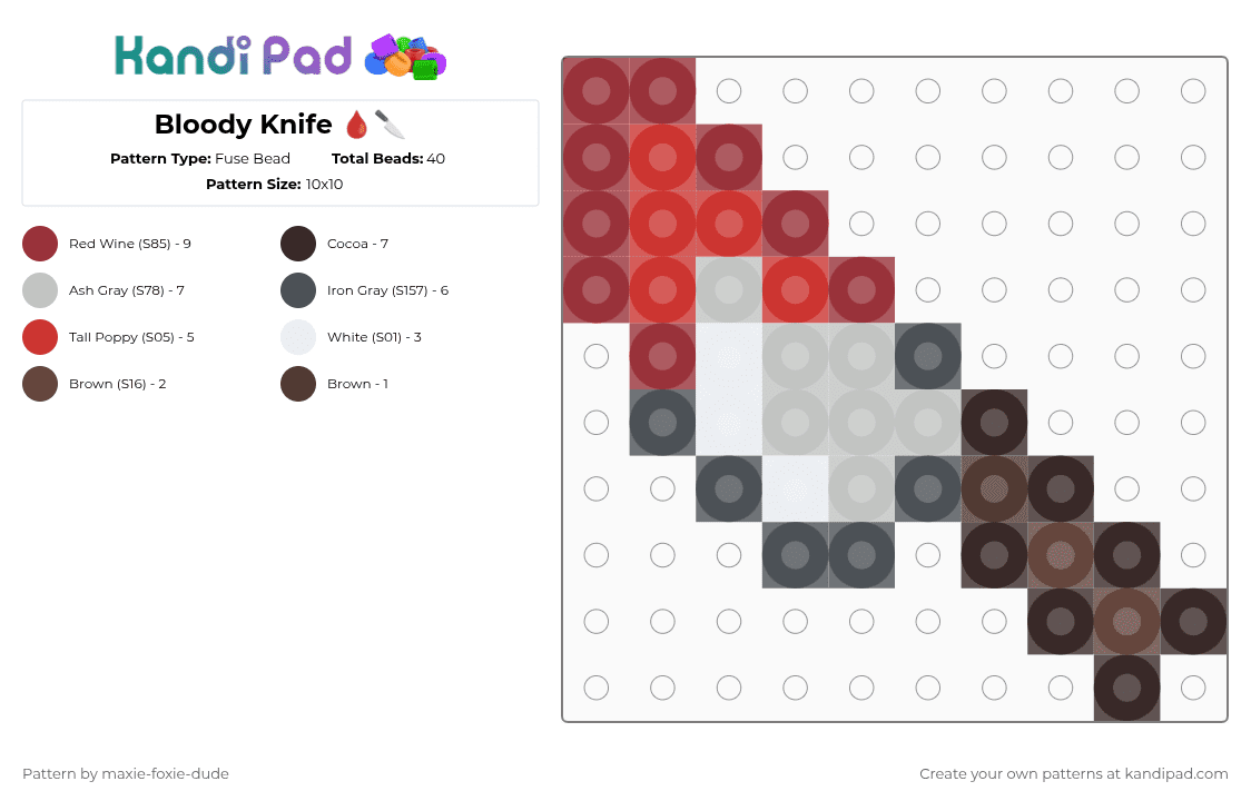 Bloody Knife 🩸🔪 - Fuse Bead Pattern by maxie-foxie-dude on Kandi Pad - red,brown
