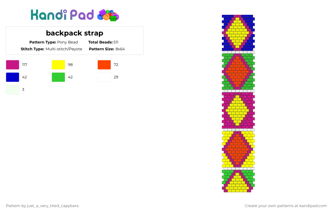 Kandi Backpack Patterns Backpack strap Pony Bead Pattern - Kandi Pad | Kandi Patterns, Fuse ...