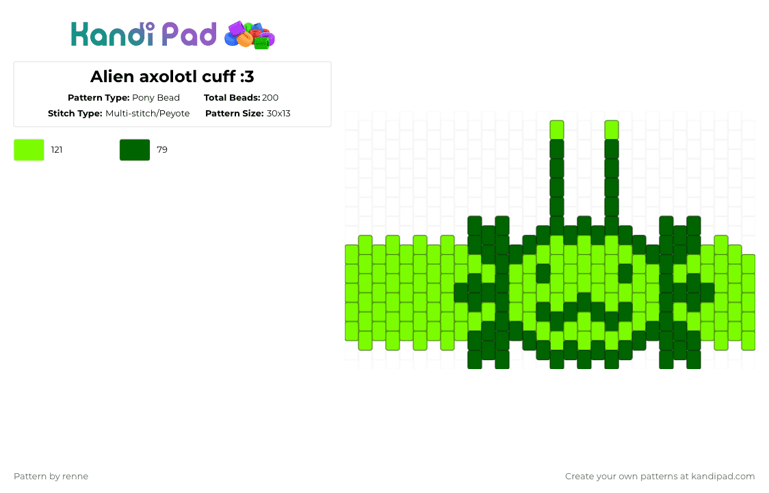 Alien axolotl cuff :3 - Pony Bead Pattern by renne on Kandi Pad - green