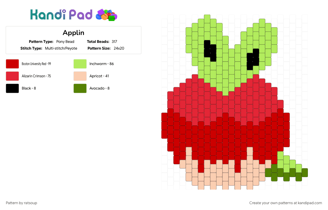 Applin - Pony Bead Pattern by ratsoup on Kandi Pad - applin, character, pokemon, red