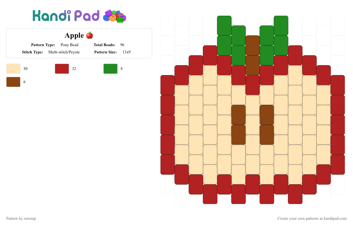 Apple 🍎 - Pony Bead Pattern by ratsoup on Kandi Pad - red,beige