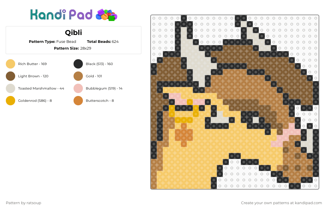 Qibli - Fuse Bead Pattern by ratsoup on Kandi Pad - tan,yellow,wings if fire,qibli,dragon,sandwing,cotdoutlines