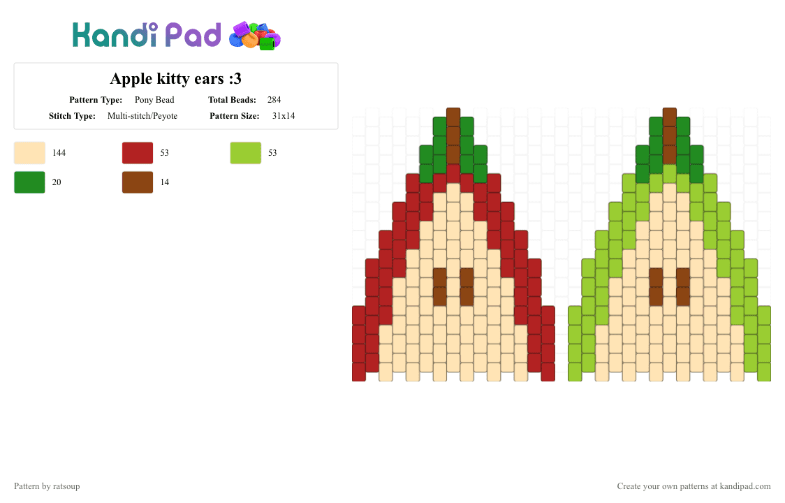 Apple kitty ears :3 - Pony Bead Pattern by ratsoup on Kandi Pad - beige,cat ears,apple