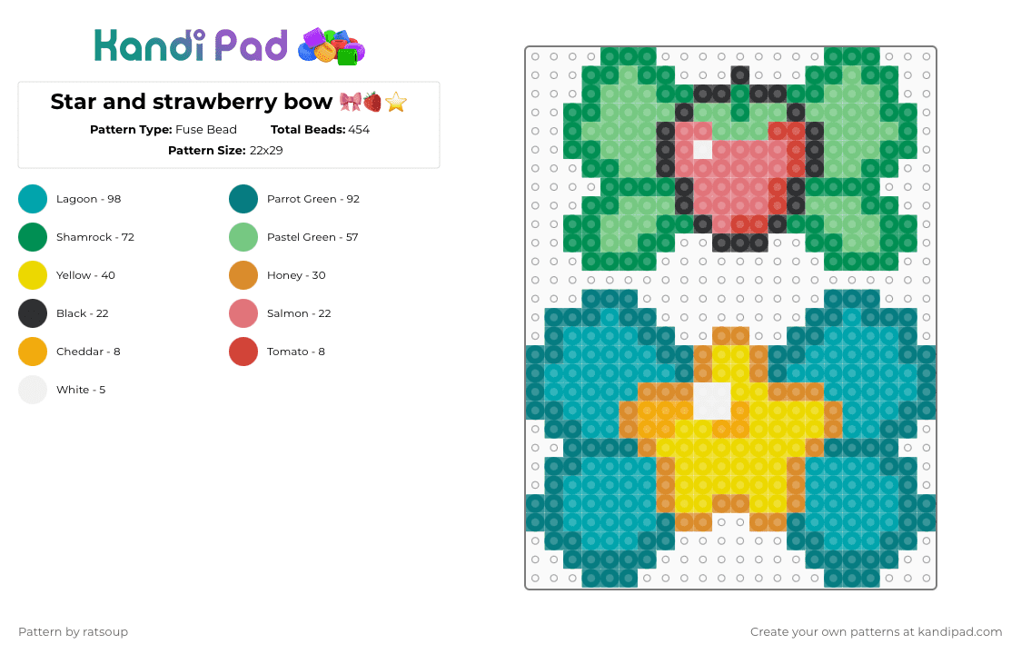 Star and strawberry bow 🎀🍓⭐️ - Fuse Bead Pattern by ratsoup on Kandi Pad - teal,bow,star,strawberry,cute,silly